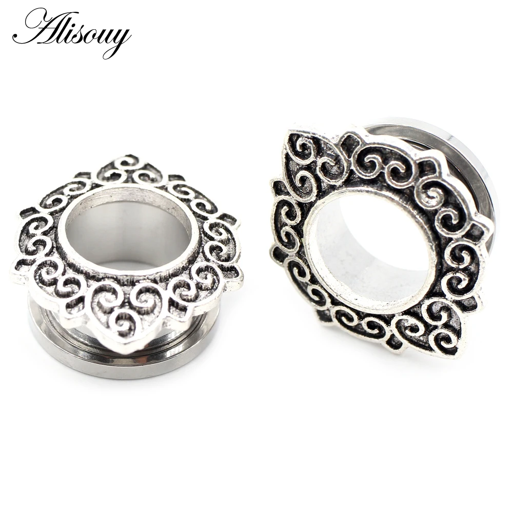 Alisouy 2 Stück Edelstahl Blume Zirkonia Mond Stern Uhr Herz Schraube Ohr Tunnel Plugs Expander Messgeräte Körper Piercing Schmuck – Detail 33