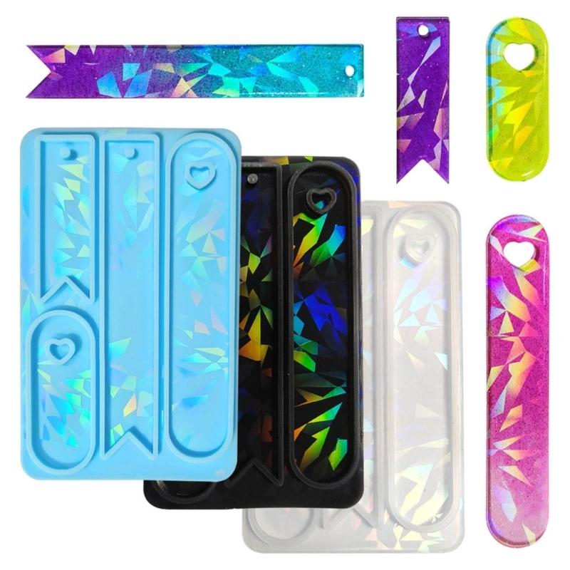 DIY Ribbon Shape Bookmarks Silicone Mold with Hole Holographic Bookmark Keychain Pendant Ornament Epoxy Resin Casting Mould