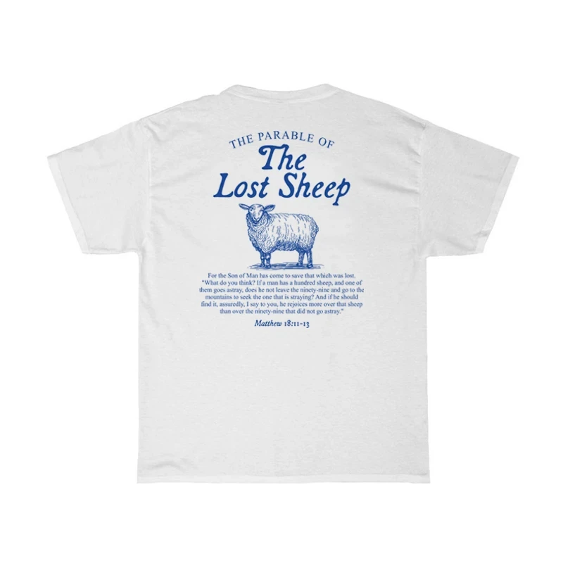 Women Lost Sheep Back Print Bible Verse T-Shirts Christian Inspirational Graphic T Shirt God Worship Tees Religious Cotton Tops