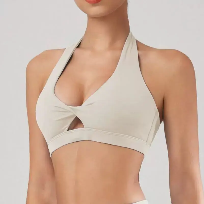Women's Shockproof Padded Sports Bra Halter Twist Back for Yoga Pilates Gym Workout Training