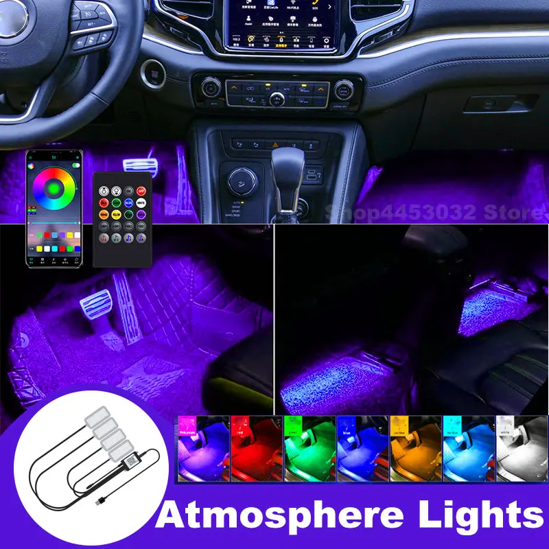 Car Foot Ambient Light RGB Led Lamp Usb For Jeep Grand Cherokee Commander Wrangler Wireless Remote APP Control Accessories