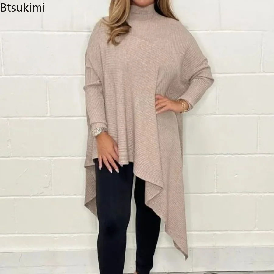 2024 Damen Roll kragen pullover unregelmäßige Schrauben gewinde Saum Pullover Herbst Winter Langarm einfarbig Pullover Tops weibliche Pullover