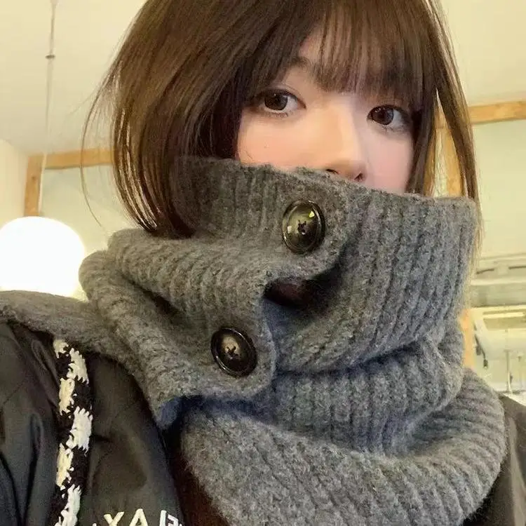 

Зимний вязаный шарф-водолазка с разрезом на пуговицах, шейный платок для женщин, теплые кашемировые шарфы-снуды, женские толстые шали с запахом на шею