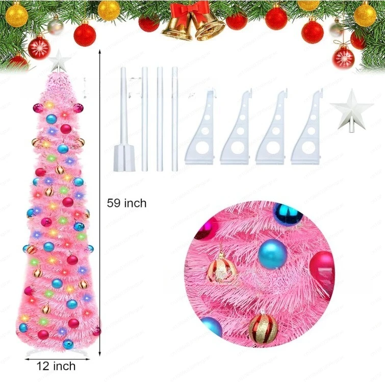 Amazon Christmas pink hanging ball with warm white lights Christmas tree telescopic tree gift ornament window foldable
