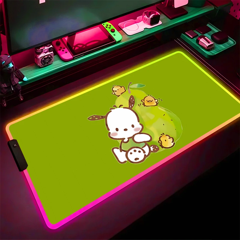 

RGB LED Mouse Pad Computer Gamer PC Accessories Mousepad Rubber Extended Pad HD Non Slip Desk Mat Laptop P-pochacco Keyboard Pad