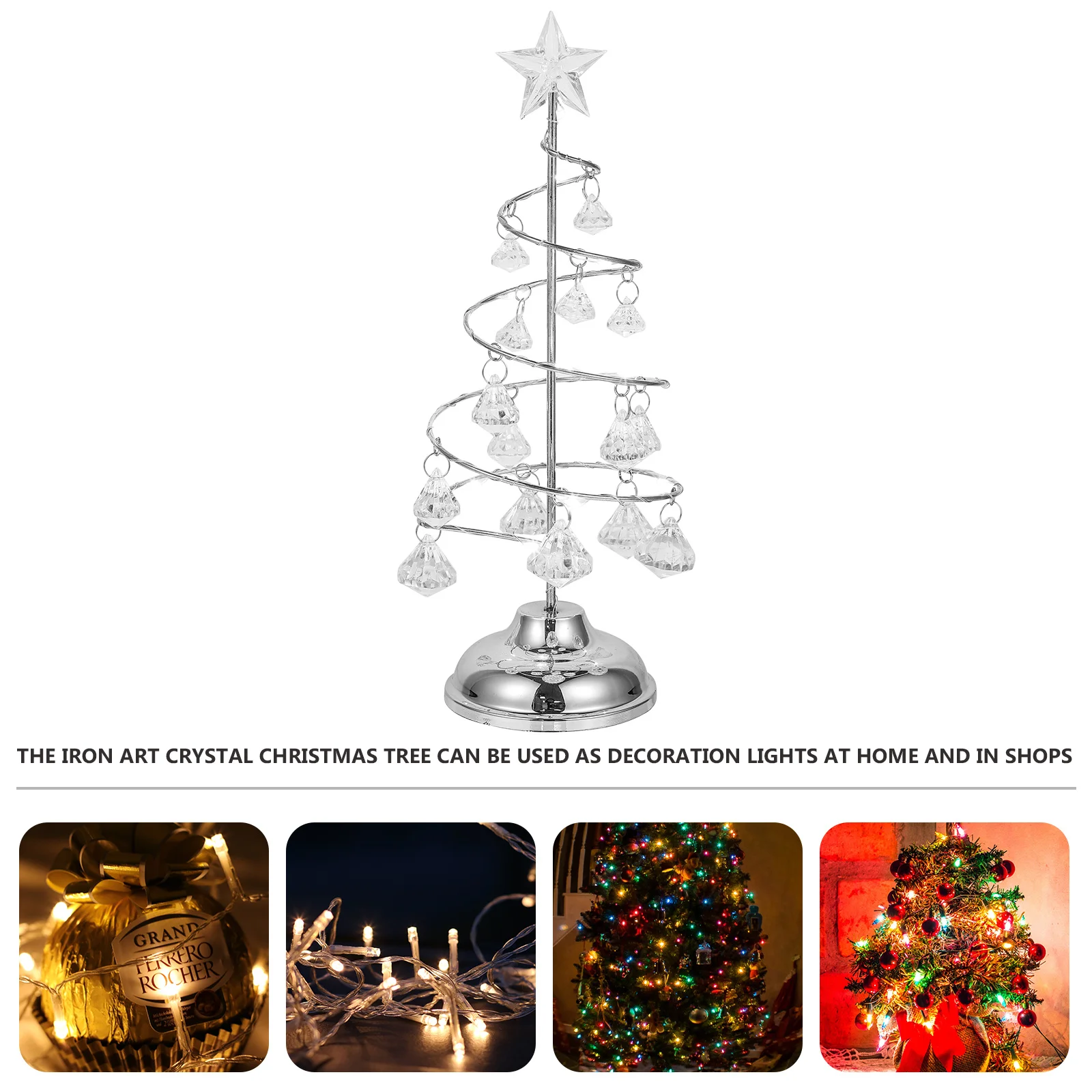 مصغرة سطح المكتب شجرة عيد الميلاد ليلة مصباح الحديد المطاوع كريستال المعلقات بلينغ مضيئة عيد الميلاد زخرفة تعمل