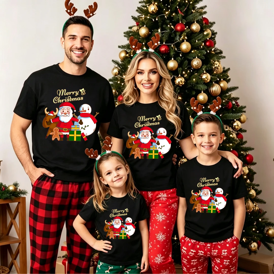 Merry Christmas Santa Claus Family T-Shirts Daddy Mommy and Me T-Shirt Baby Boysuit Family Matching Xmas Party Clothes