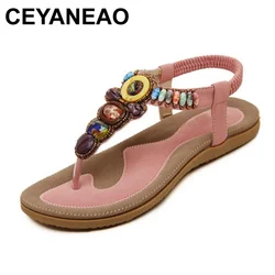 CEYANEAO sandali da donna bohémien pantofole con perline di pietre preziose sandali da spiaggia estivi da donna infradito da donna sandali piatti scarpe