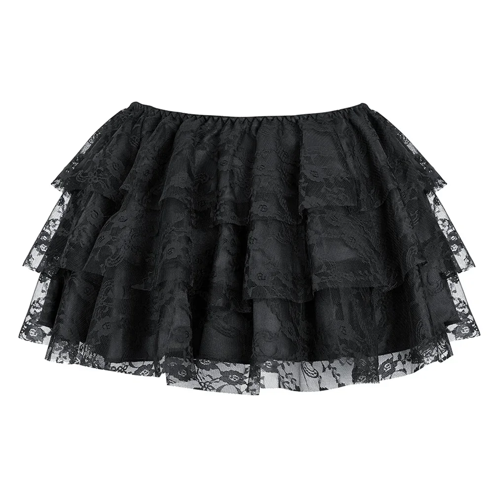 Women Sexy Floral Lace Mesh Skirt Showgirl Party Fashion Dance Skirts Layered Ruffled Skirt Match Corset Vintage Style image 5