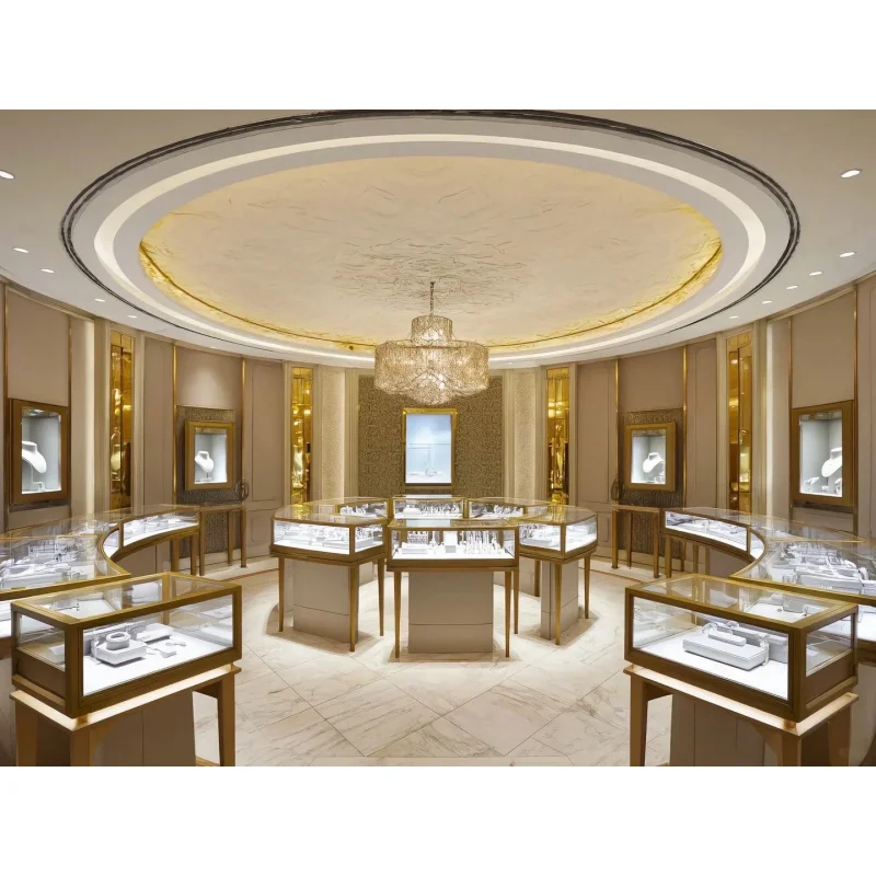 custom.Commercial Jewelry Display Stand LED Lighting Glass Back Varnished Heavy Duty Construction Customizable Dimensions