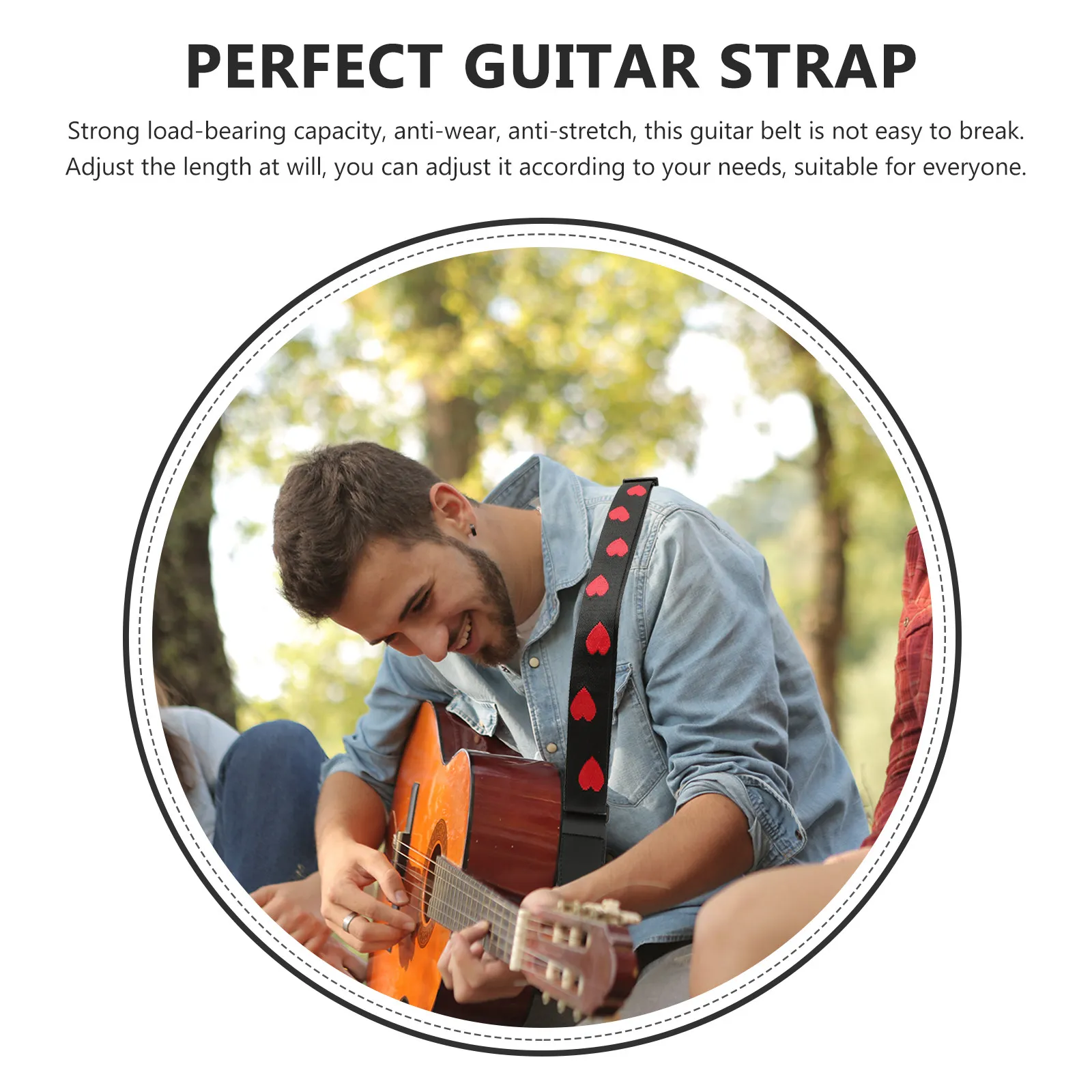 Premium Guitar Strap with Embroidery Detail Adjustable Length for All Guitars Folk Electric Bass Replacement Gift Accessory