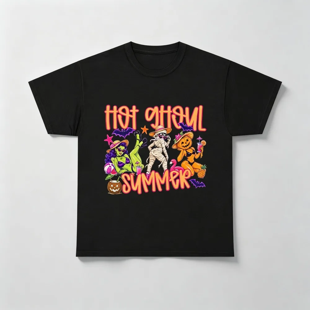 Vintage  Hot Ghoul Summer Fashion Comfortable T-Shirt Halloween Mummies, Witch Cat, Pumpkin Costume Halloween Party Clothes