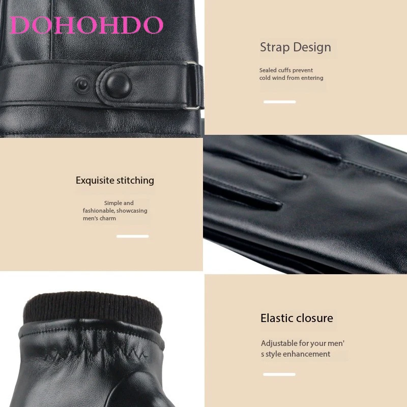 قفازات جلدية تعمل باللمس للرجال ركوب الخريف والشتاء بالإضافة إلى قفازات مخملية مبطنة دافئة لركوب الدراجات مقاومة للرياح في القطب الشمالي المخملي