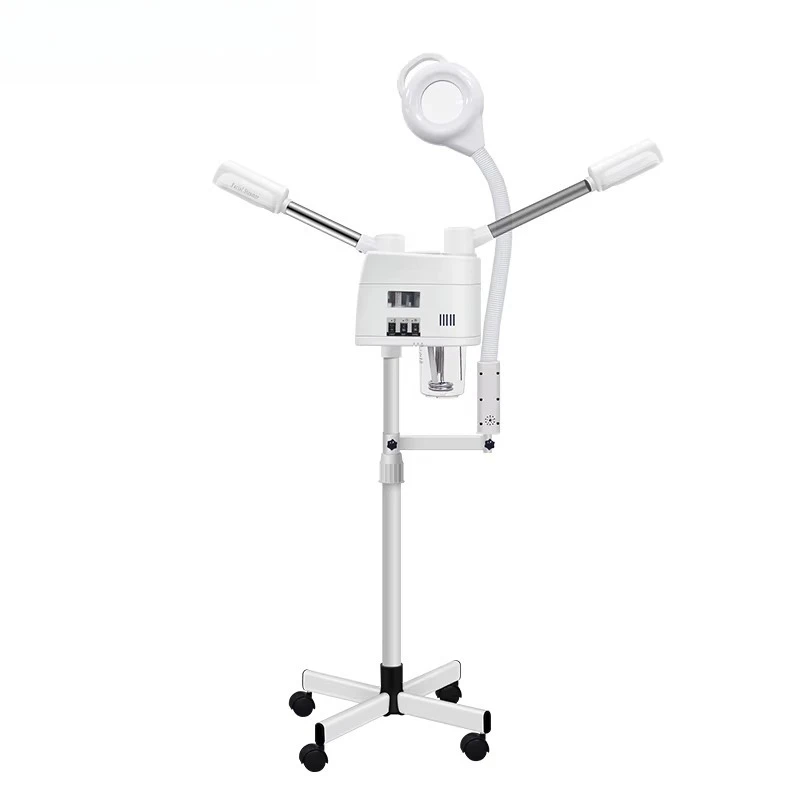 

2025 Hot 3 In1 Hot and Cold Face Steamer With 8x Magnifying Lamp Ring Light for Salon Sauna Vapor Ozone Vaporizer Facial Steamer