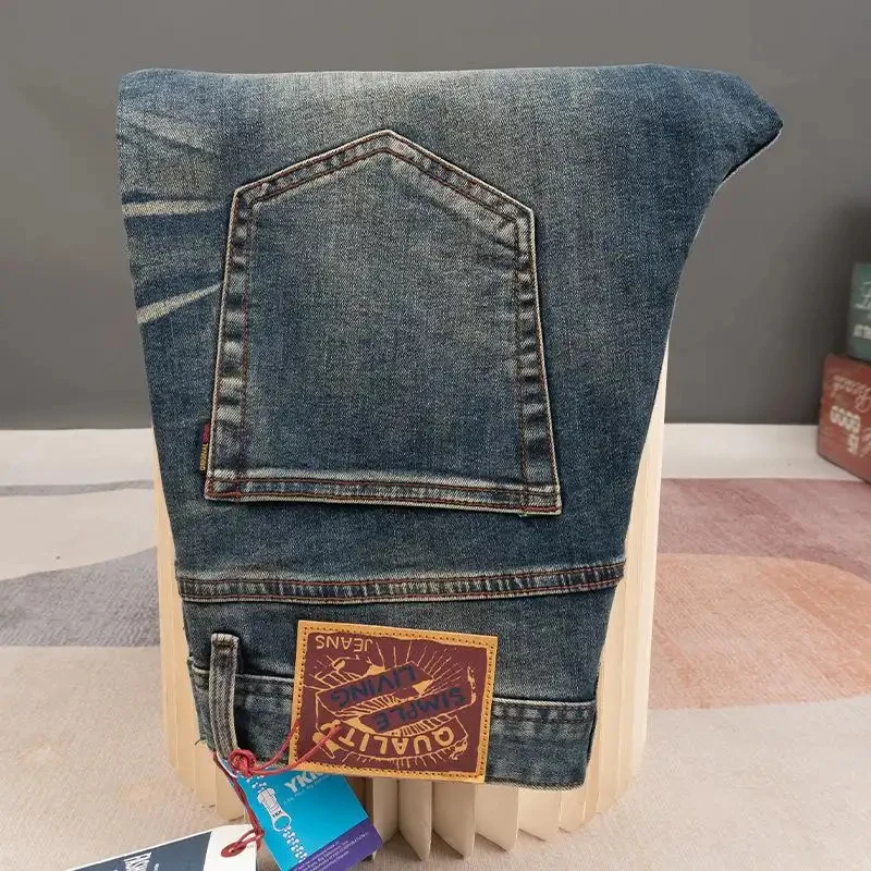 

Новые мужские джинсы премиум-класса 2026 года, винтажный ретро-стиль, слегка зауженные повседневные брюки, облегающий крой, брюки-галифе, уличный стиль