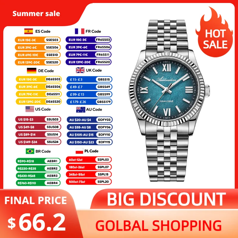 

ADDIESDIVE Luxury Watch for Women 36mm Japan VH31 Quartz Movement Stainless Steel Outdoor Sport 10Bar Waterproof Luminous Watch