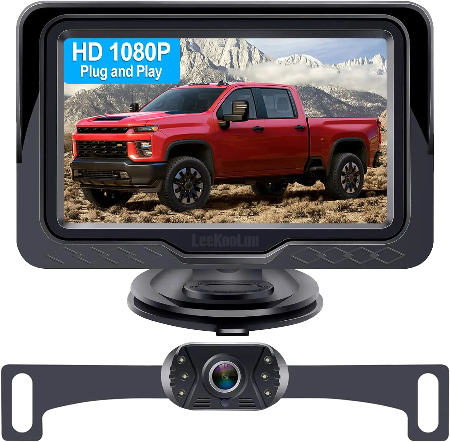 HD 1080P No-Delay Waterproof Backup Camera with Monitor for Car Truck SUV - Easy Plug & Play Setup