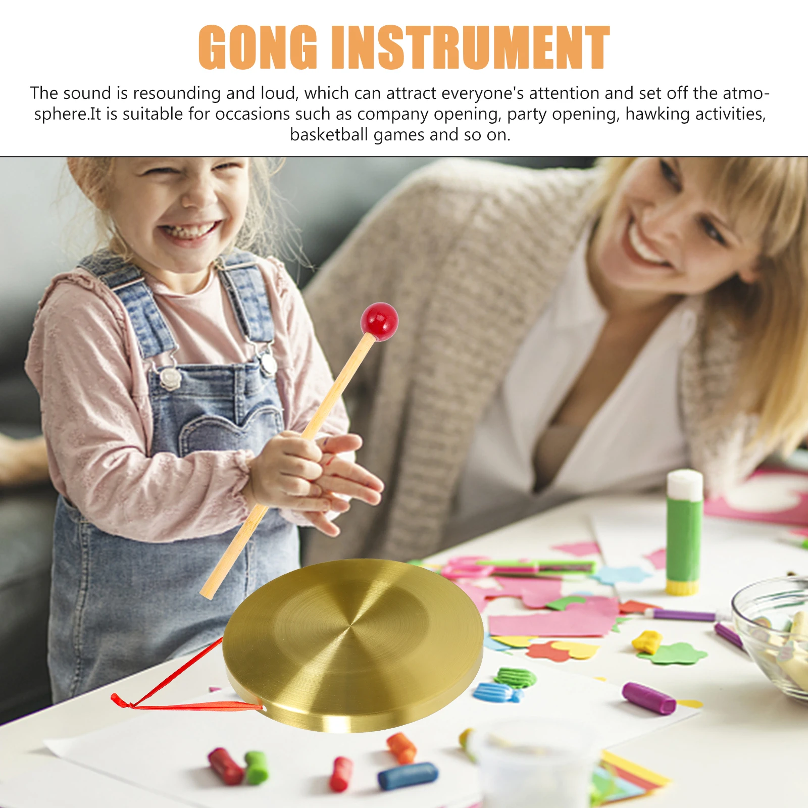 

22cm Copper Gong Flood Prevention Warning Loud Resonant Percussion Instrument Traditional Brass Bell Lanyard for Party Event