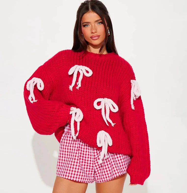 

Винтажный свитер, женская рождественская свободная вязаная куртка с длинными рукавами на шнуровке, новая женская одежда