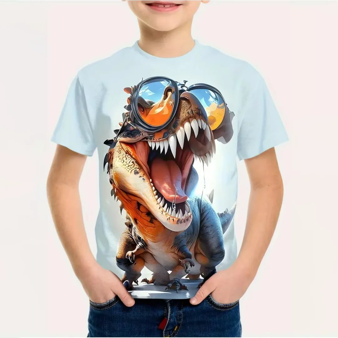 New Boy Clothes 3D Print Colorful Dinosaur T-Shirt Summer Outdoor Funny Tshirt for Child Boys Clothes 2-10Y Short Sleeve Tee Top