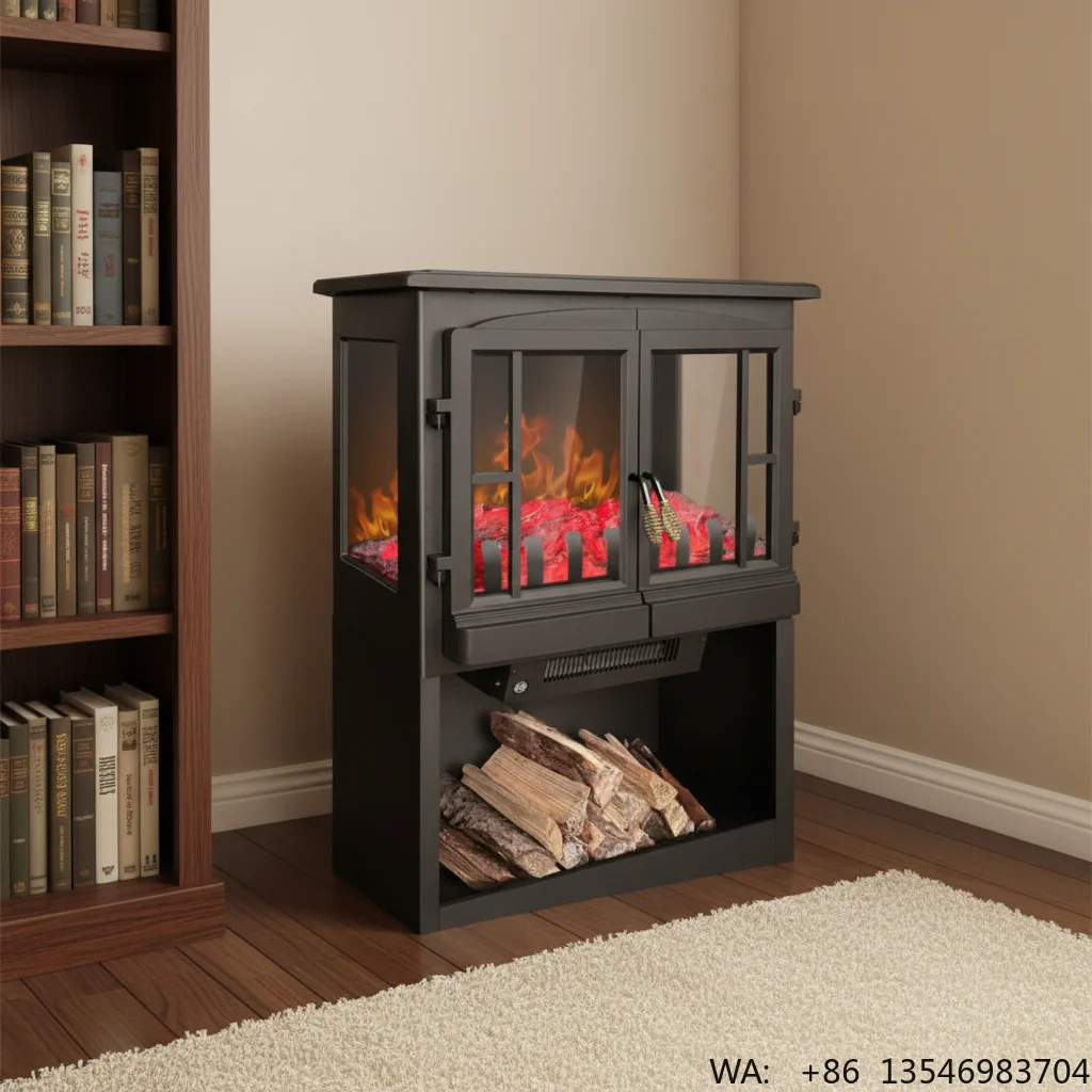 2000W Electric Portable Fireplace Heater Overheat Protection Adjustable Thermostat Fast Heating PTC Free-Standing Indoor Home