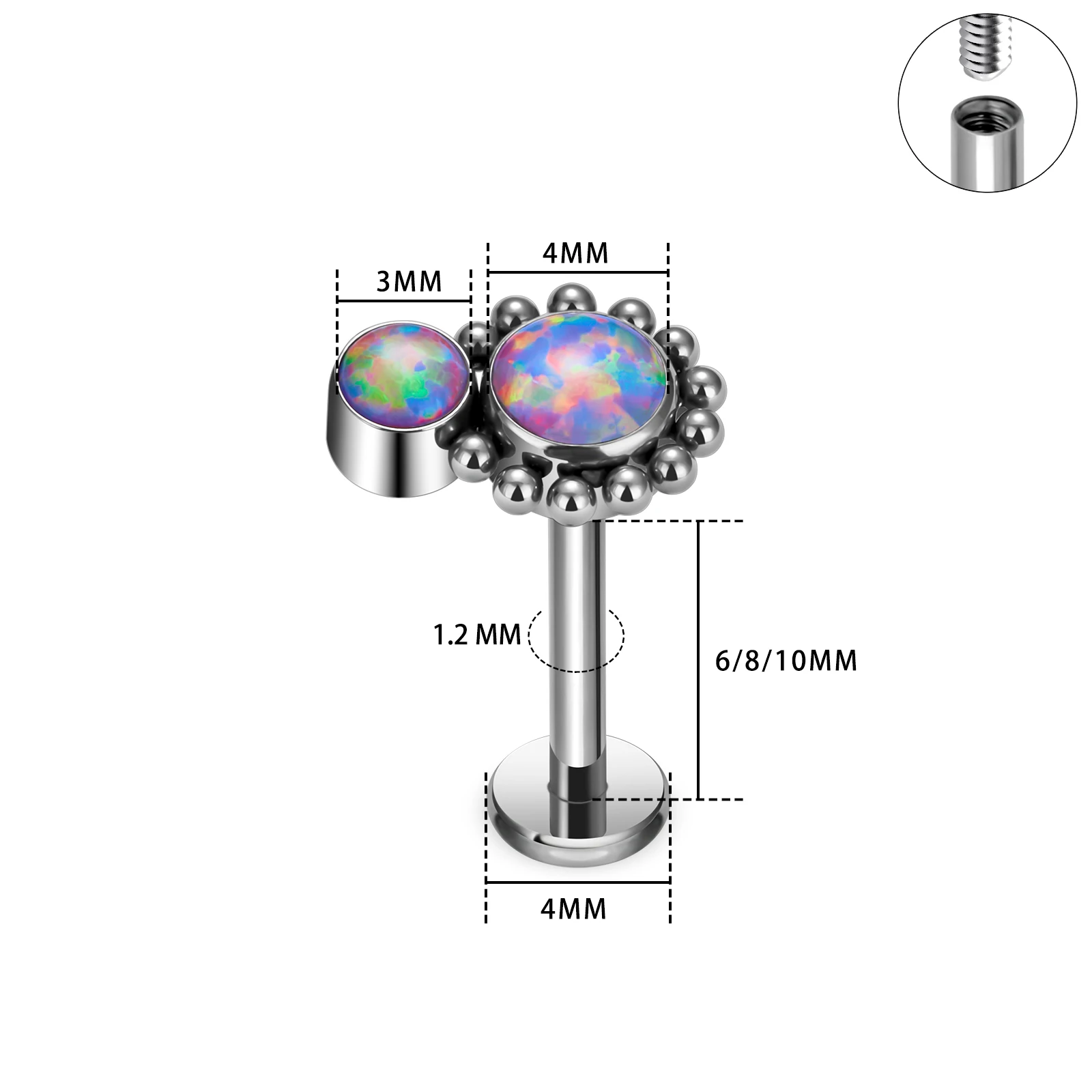 Wholesale G23 Titanium Lip Stud Opal Zircon Labret Piercing and Lobe Stud Body Jewelry Nose Rings Studs