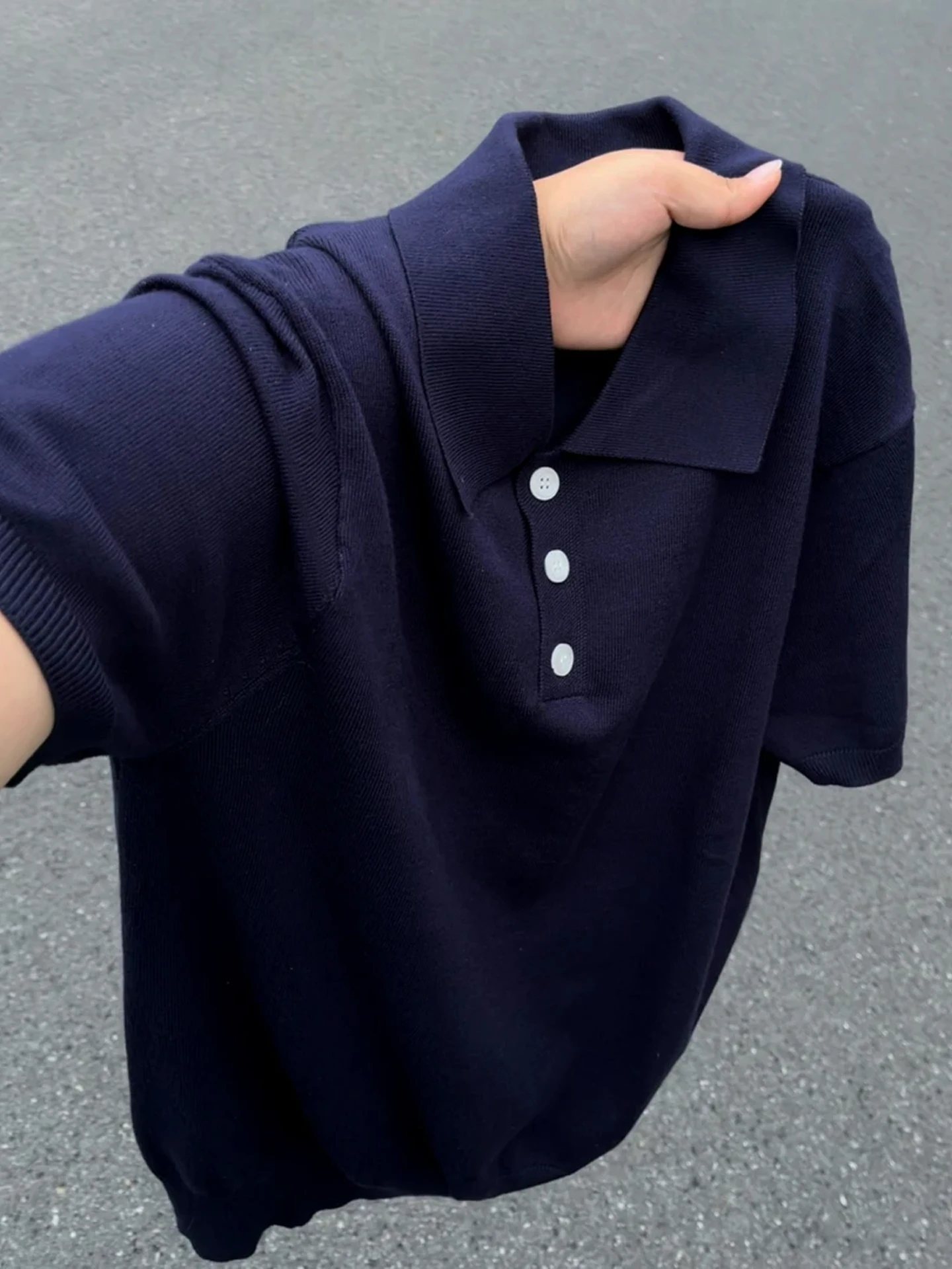 

High-End Knitted Shirt Short Sleeve Turn-down Collar Men's T-shirt Summer Loose Fit Casual Cleanfit Fashion Brand