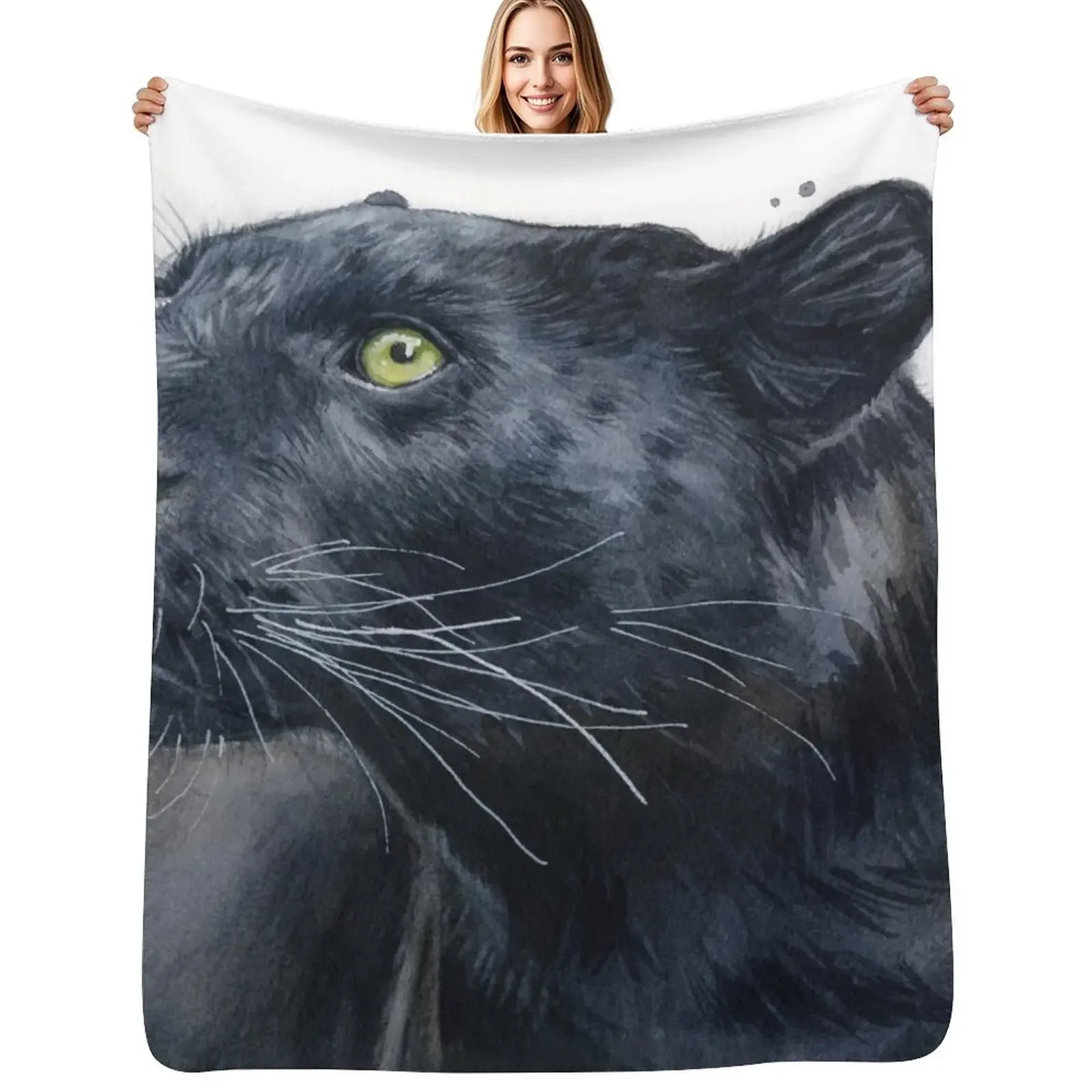 Black Jaguar Panther Watercolor Throw Blanket Winter beds Thermal Thins Personalized Gift Picnic for sofa Blankets