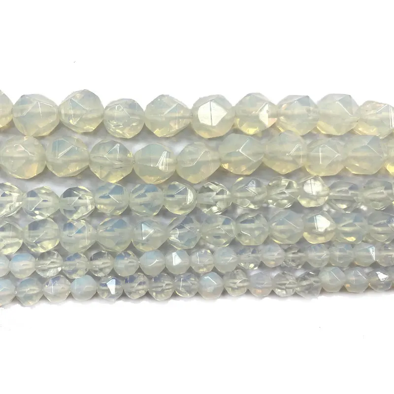 

YWROLE Natural Faceted Round Stone Beads White Opal for Jewelry Making DIY Women's Bracelet Necklace Charms 6/8/10MM 15''