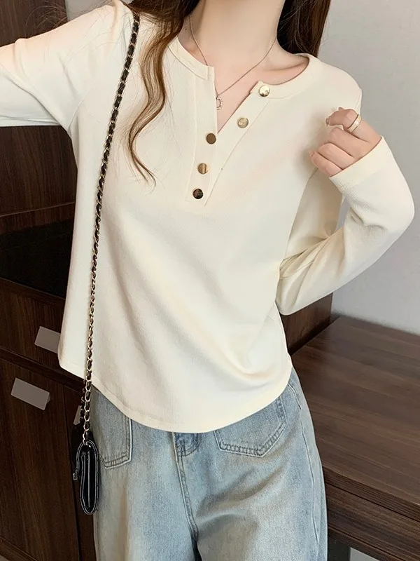 

plus Size Korean Style Long Sleeve Slimming T-Shirt Women's Fashionable Base Layer Top Beautiful Mm Body Shaping Spring New