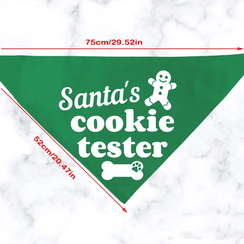 Santa's Cookie Tester Pet Dog Green Bandana Merry Christmas Decorate Gift Holiday Party Photo Props Festive Pet Scarf Accessory