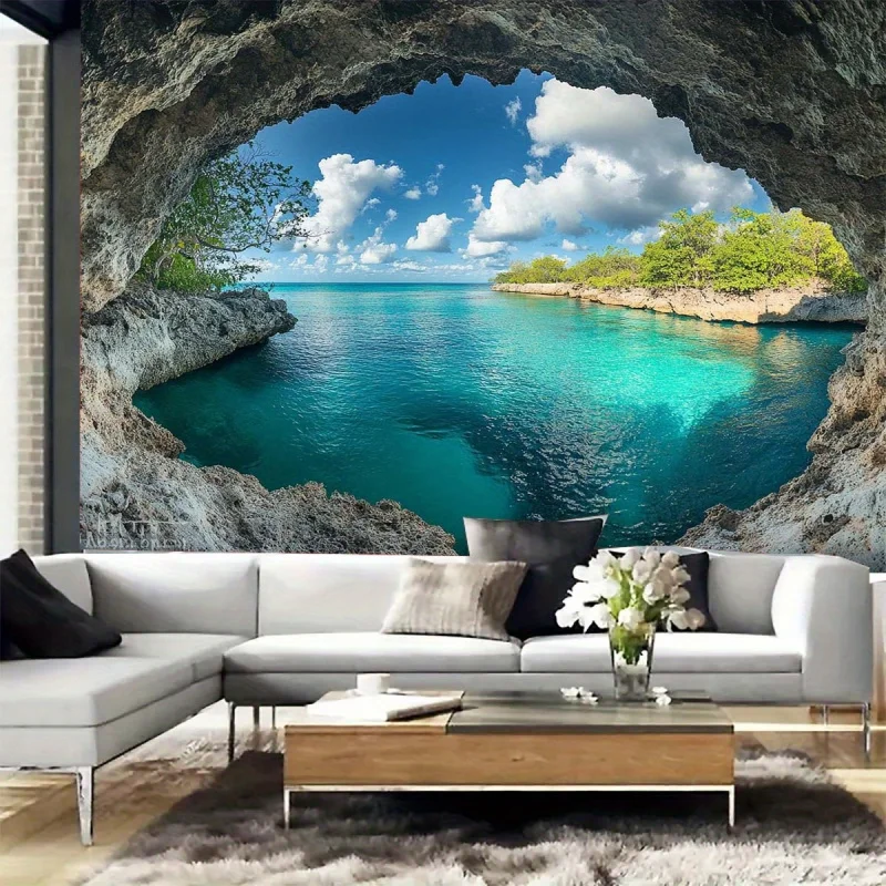 Ins Style Sea View Sky Scenery Tapestry Polyester Wall Hanging Living Room Bedroom Office Wall Decoration Home Decoration