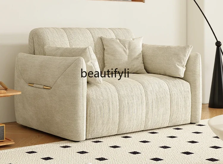 

Modern corduroy cloth intelligent electric sofa bed household living room small apartment foldable retractable multi-function