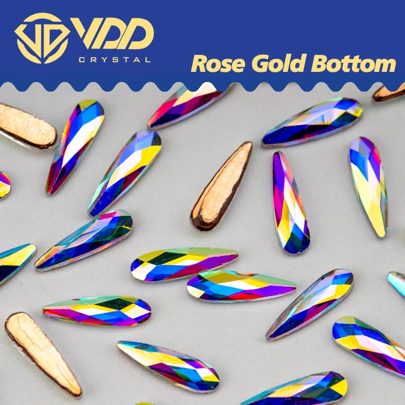 VDD Drop 3x10mm 100 sztuk/500 sztuk szklane kryształki górskie różowe złotym spodem Flatback dżety klejone na gorąco kształt Glitter kamienie