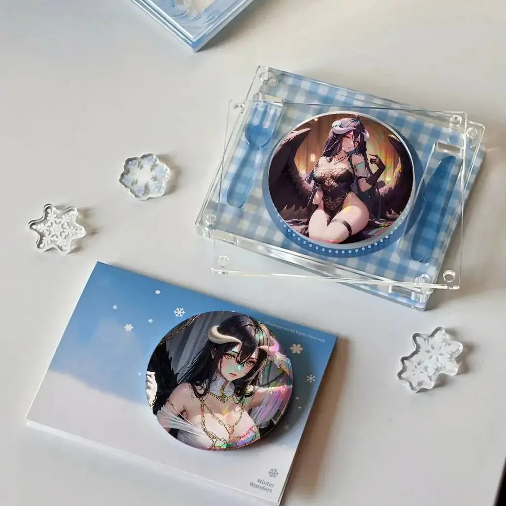 Sexy Girl O-OVERLORD Albedo For Badge Fashion Laser Holographic Effect Badge Custom Design Metal Lapel Brooch For Backpack Decor