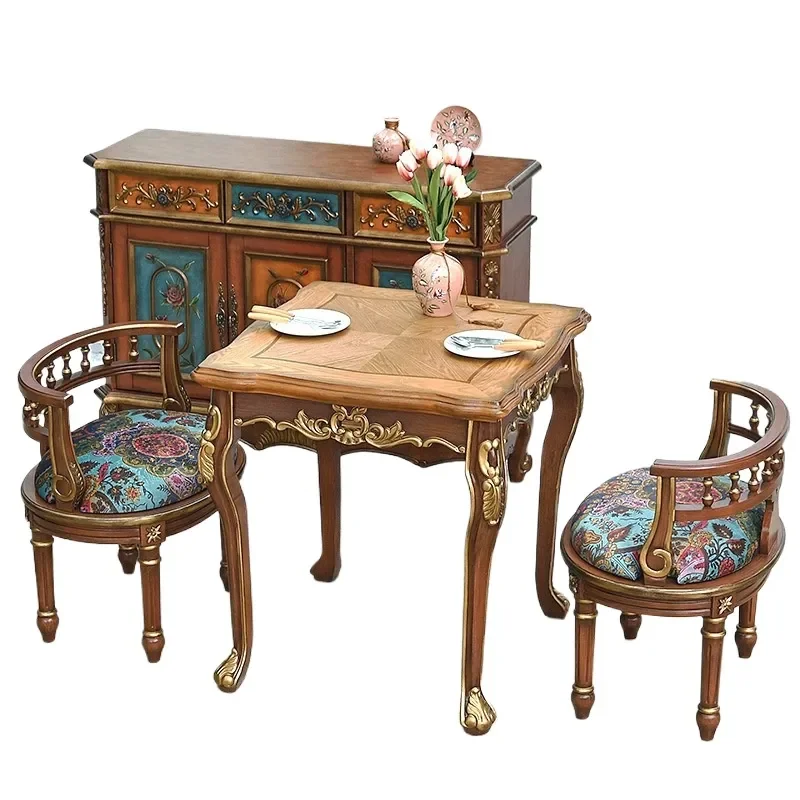 for Solid Wood Dining Table and Chair Set Household Quality Small Apartment Water-based Paint Log Color Coffee Table Square