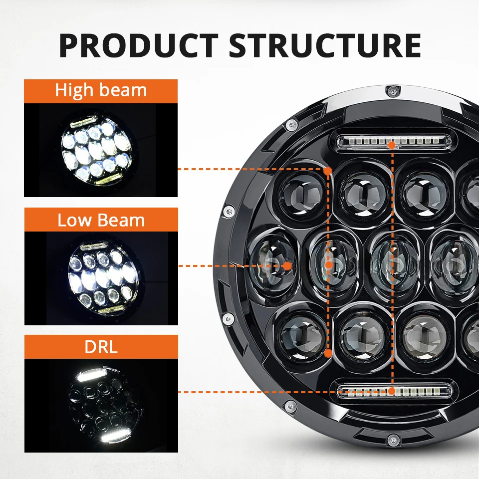 LED 헤드라이트, 하이 로우 방향 지시등, 도시 4X4 스즈키 사무라이 지프 랭글러 오프로드 오토바이, 흰색 DRL, H4, 7 인치