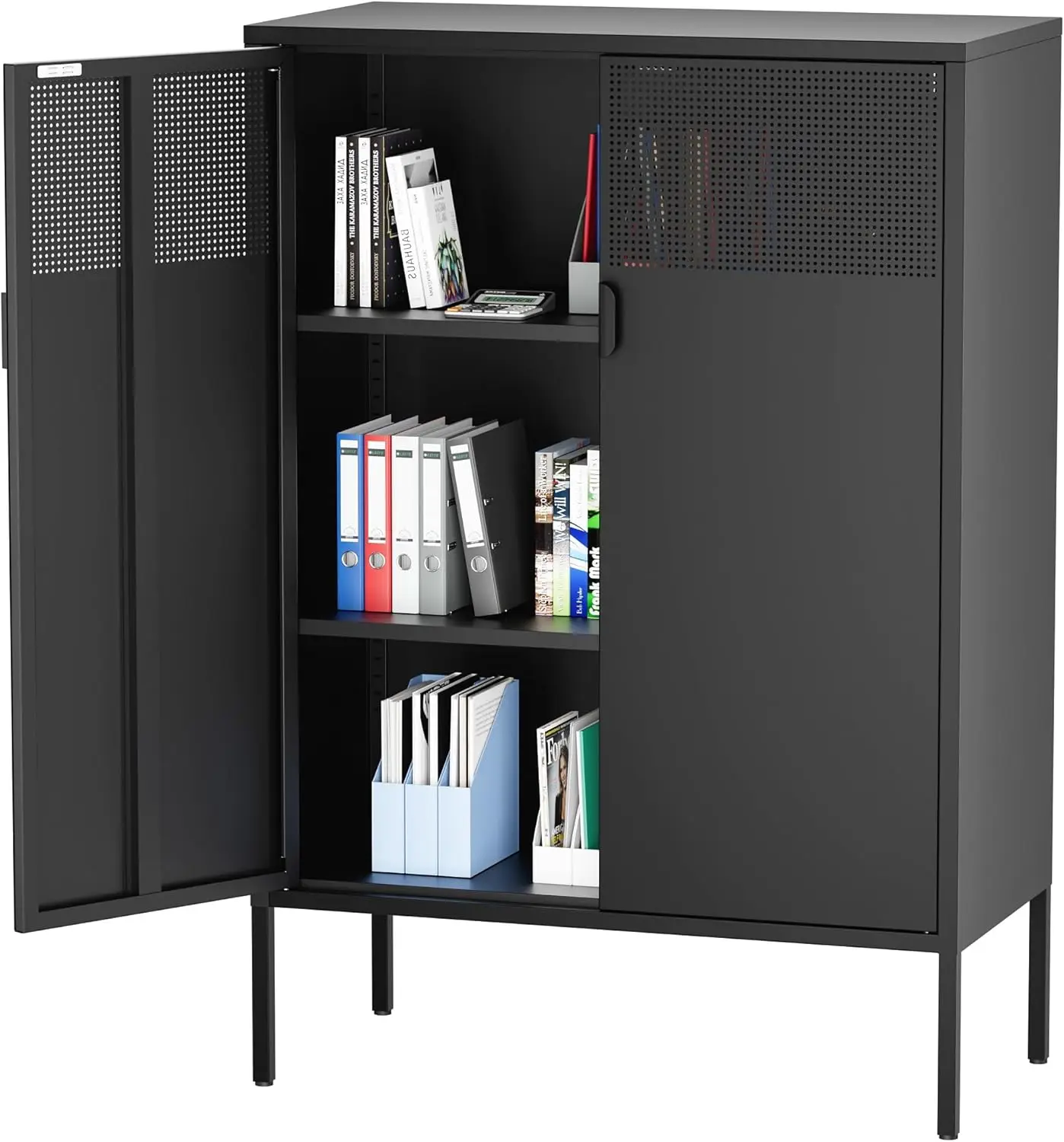 Черный металлический 3-х уровневый шкаф для хранения с полками, стальной шкафчик для дома, офиса, кухни, кафе-бара