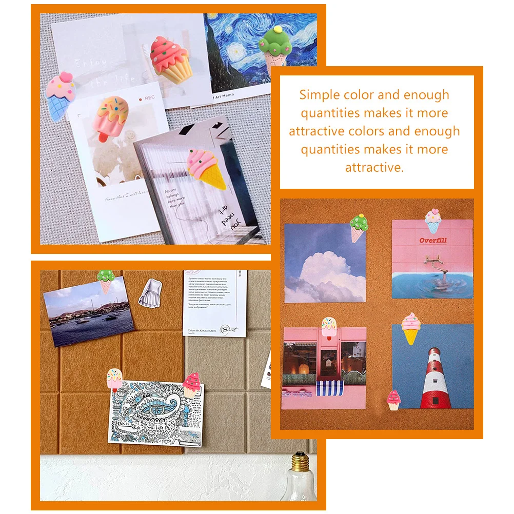 15개 아이스크림 모양 압정 고품질 플라스틱 교체 가능한 푸시핀 일상 사용 가정 사무실 책상 액세서리 컴팩트