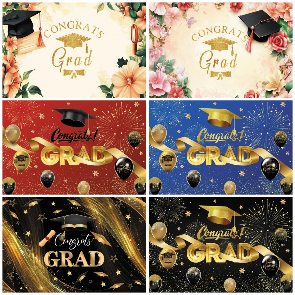 Fondo de Fotografía de Graduación, con Birrete, Toga, Diploma y Globos, para Celebración de Graduación 2026, Decoración para Retratos