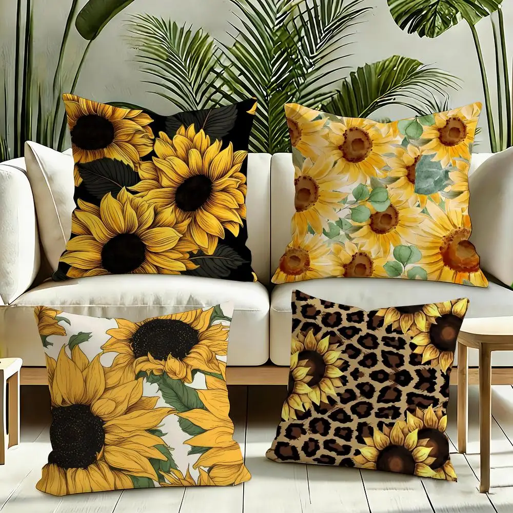 Classic Trend Sunflower Cushion Cover Square Decorative Sofa Cushion Cover Bedroom Living Room Home Decor Halloween Gift