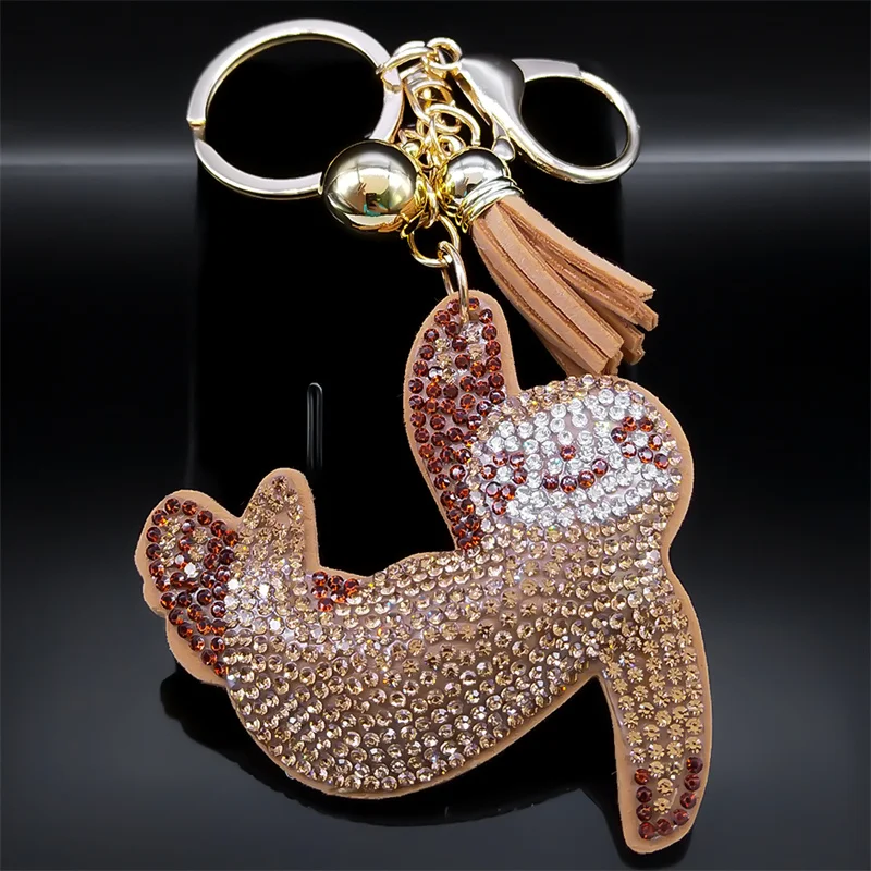 Cute Sloth Key Chain Gold Color Alloy Crystal Lazy Animal Key Rings Holder for Women Girls Keychain Decoration Jewelry K9809S01