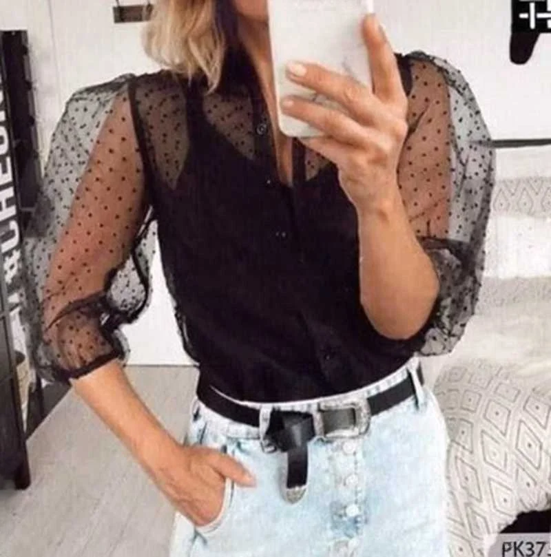 Faion Pearl Button Transparent Weiß IRT Damen Street Sle Pure Color Long Sve Slim Fit IRT für 25–29 Jahre alt