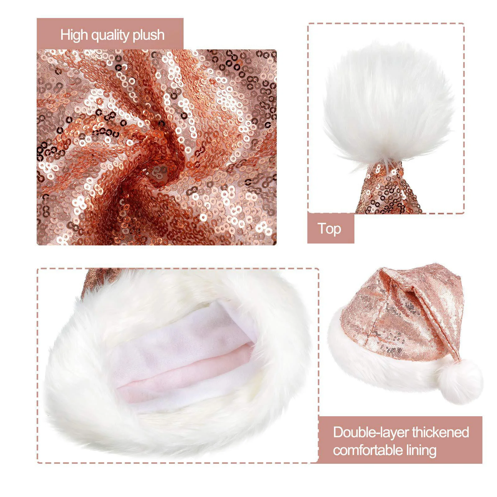 Kids Adults Unisex 1Pc Christmas Elf Hat Sparkly Sequins Stripe Santa Hats Holiday Party Costume New Year Gift Accessory