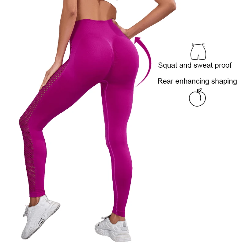 Seamless Yoga Leggings Women Sports Gym Clothes Push Up Mesh Hollow Out High Waist Workout Running Pants