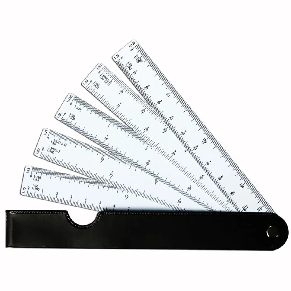 5-Blatt-Lineal in Fächerform, multifunktional, mit mehreren Skalen, faltbar, für Bildungszwecke, Zeichenwerkzeuge, Skalenlineal, Schreibwaren