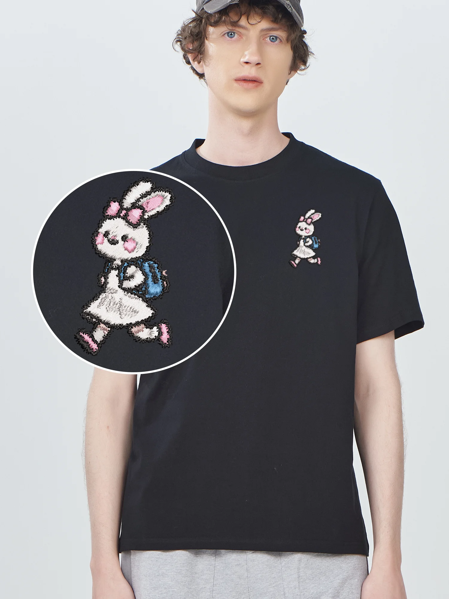

Happy Rabbit Cute Graphic Embroidered Tshirts For Men Women Crewneck Breathable Casual Daily Embroidery Tops​