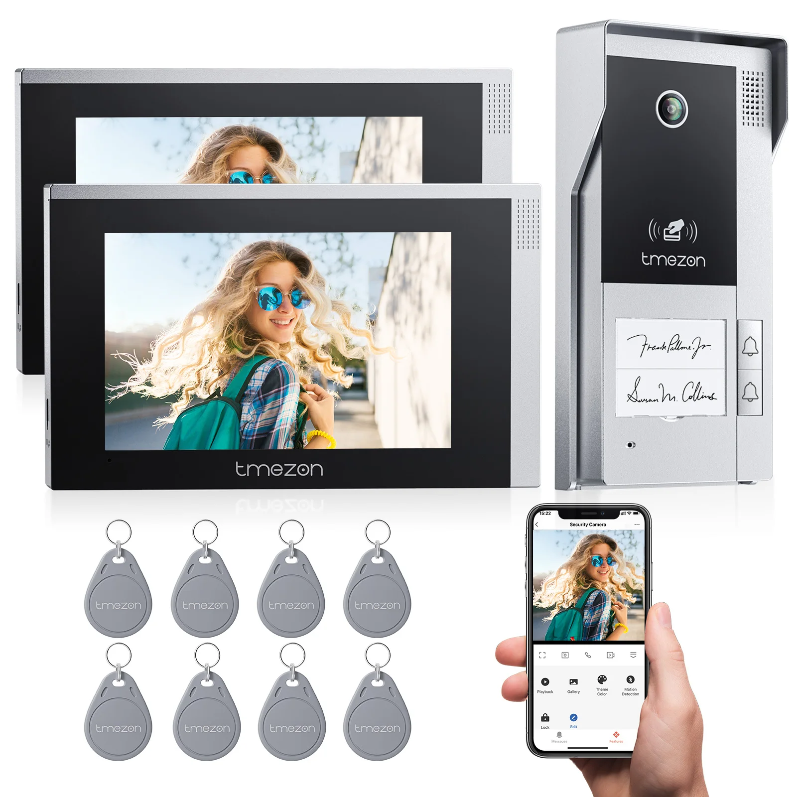 TMEZON 4 Wire WiFi Video Intercom, 1080P Video Doorbell Intercom System, 7" IP Touch Screen, Recording and Playback, Motion Dete