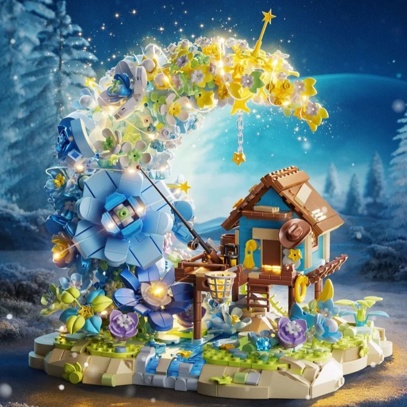 Maison en bois de lune de fleur, maison de lune, blocs de construction d'assemblage de Villa, jouets, cadeaux, ornements de bureau créatifs