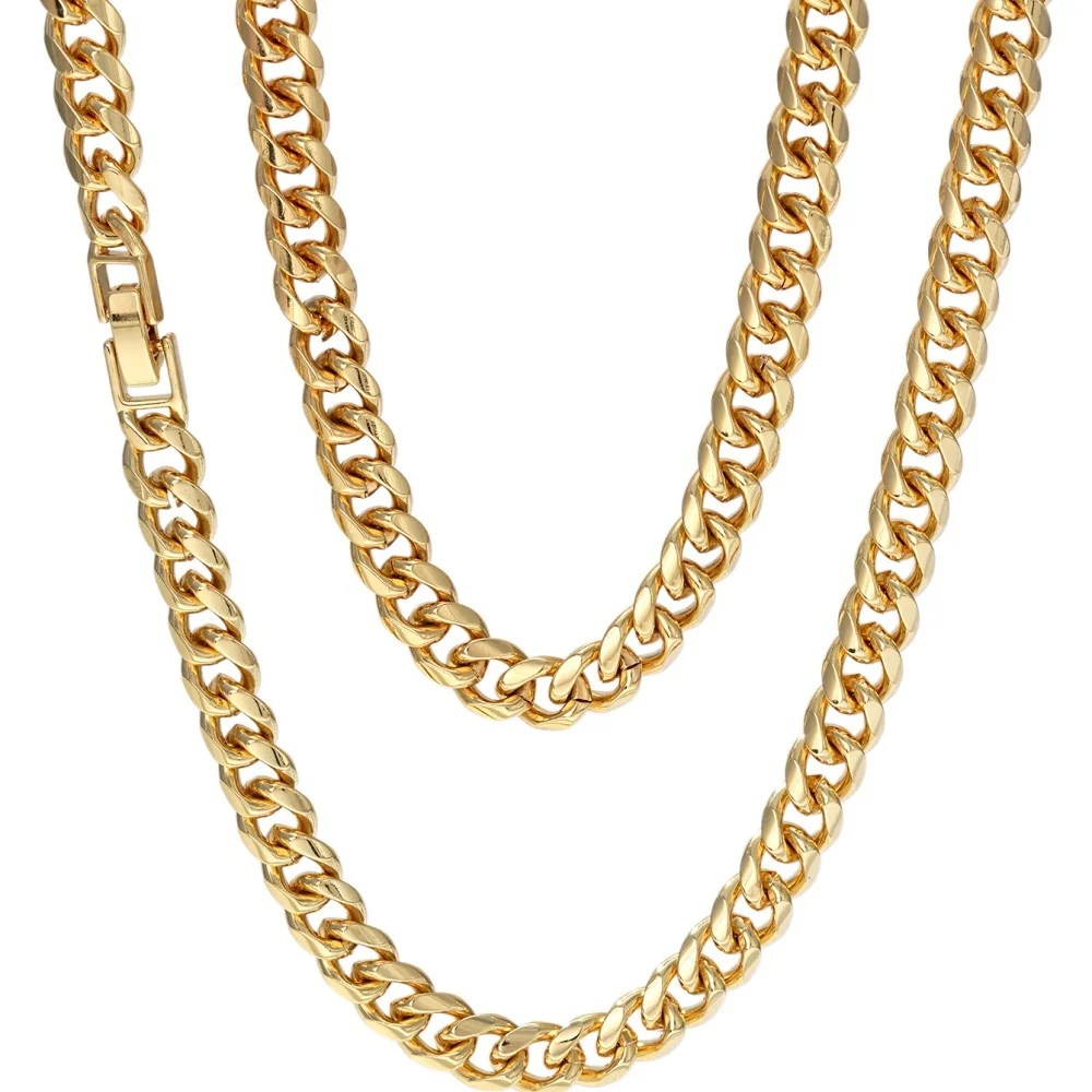 8MM Locomotive Men Punk Necklace Rock Copper Curb Colorfast Cuban Link Chain Silver Color Bracelet For Women Biker Jewelry